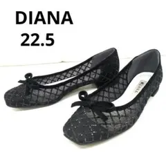 【日本製】DIANAラメグリッター　スクエアトゥ　フラットパンプス　ベロアリボン