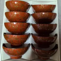 赤い汁椀 10個セット 金色の花模様 - メルカリ