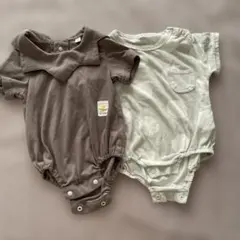 ブラウン　グレー水玉　ロンパース70サイズ　2点セット