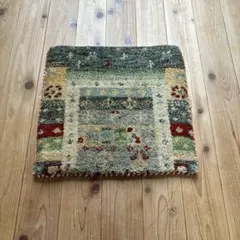 ウールギャベ 手織り43×45cm 玄関マットサイズ 両サイドフリンジ 新品