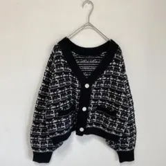 【URBANITY アーバニティ】ツイード柄　ニットカーディガン　ショート丈　L