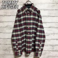 【レア】古着 トミーヒルフィガー チェックシャツ 長袖 ワンポイントロゴ 刺繍