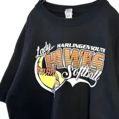 ギルダン HAWKS カレッジ Tシャツ L ブラック 黒 古着