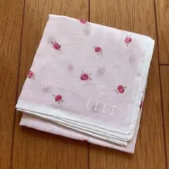 【新品未使用】ELLE 花柄 ハンカチ ピンク 約25cm x 25cm
