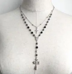 y2k フェアリーグランジ ネックレス クロス 十字架 ロザリオ 3way 黒