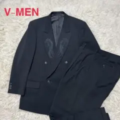 【美品】V-men 3ピーススーツ パイピング 背抜き ネイビー Mサイズ 美品】V-men 3ピーススーツ パイピング 背抜き ネイビー Mサイズ