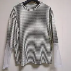 シアー袖ボーダーリブプルオーバー