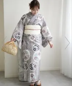 ウタタネ　新品　浴衣 帯 下駄　3点セット グレー 花柄のサムネイル