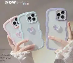 アイフォンケース　iPhone 14 パステルカラー　韓国　背面クリア　ハート