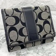 極美品 COACH コーチ キャンバス シグネチャー 折財布 グレー×ブラックのサムネイル