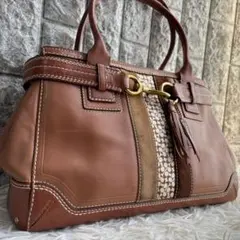 【激レア 良品】コーチ　トートバッグ　シグネチャー×スエード　ゴールド金具　茶色