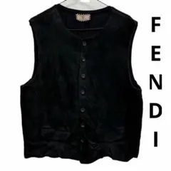 ハ*サ様 イタリア製 FENDI レザーニットベスト メンズ ヴィンテージ黒黒のサムネイル