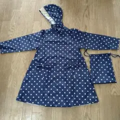 BACK NUMBERキッズレインコート＆袋付き ネイビー 水玉