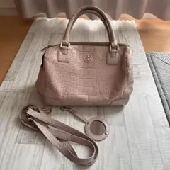 Tory Burch ピンク クロコダイル型押し ハンドバッグ