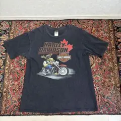【USA製XL】00s ハーレーダビッドソン カナダモデル Tシャツ 墨黒 古着のサムネイル