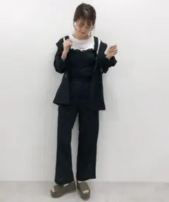 リネン風パンツ　ナイスクラップ　黒