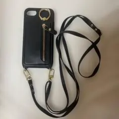 iPhone8 SE3対応　ブラックショルダーストラップ付きスマホケース