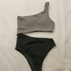 ワンショルダー ビキニセット グレー ダークグリーン
