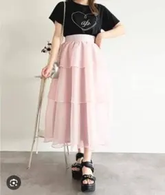 アプレジュール　オーガンジーロングスカート　ピンク