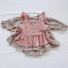 ベビー ロンパース 花柄 コーデュロイ ピンク　80 2点セットのサムネイル