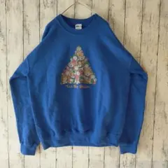スウェット　GILDAN　M　クリスマスイラスト　ブルー