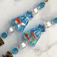 No.1544 金魚すくい 濃い水色 袂クリップ たもと留め お着物でのお仕事にのサムネイル