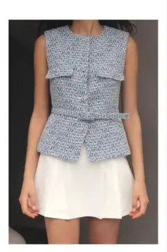 ZARA/ザラ/ベルトテクスチャーベスト/ツイードジレ