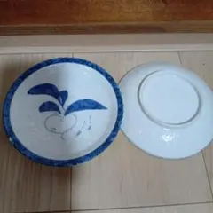 白青植物デザイン陶器皿