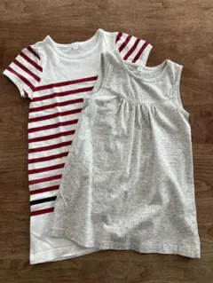 無印ボーダーワンピース　ノースリーブワンピ　２枚セット　100センチ