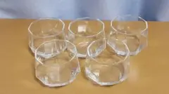 ガラス製 五角形 コップ ５個セット　レトロ