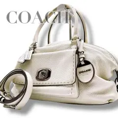 美品 COACH 2way ショルダーバッグ ターンロック レザー ホワイト