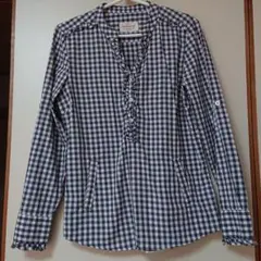 レディースギンガムチェックブラウス　Vネック