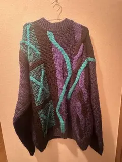 ヴィンテージ 編み込み 古着 90s パープル 3Dニット セーター メンズ