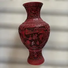朱塗風 山水図 花瓶 花器 花入 飾り壺 中国美術 中国風 インテリア