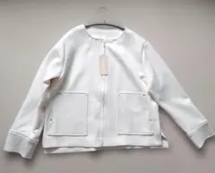 新品【匿名】3L ノーカラージャケット ホワイト
