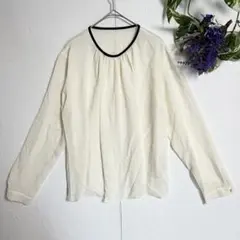 シフォン/夏秋服/ゆったり✨ Ballsey 長袖 ギャザーブラウス S 白のサムネイル