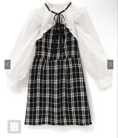 リボンタイ付きボレロドッキングチェック柄ミニワンピース