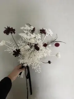 ウェディングブーケ　アーティフィシャルフラワー　ホワイト&ボルドー　ベルベット