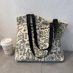 トートバック　帆布　シンプル　チャック付き　内ポケット　便利　エコバッグのサムネイル