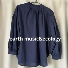 earth music&ecology ネイビー バルーンスリーブシャツ