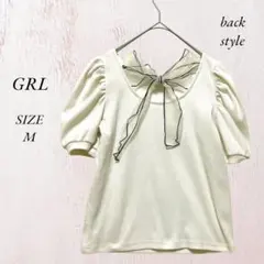 311 GRL バックリボン パフスリーブ リブ トップス 白 M 半袖