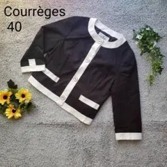 クレージュ ノーカラージャケット 40 黒 白 バイカラー　きれいめ大人カワイイ