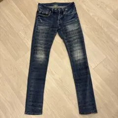 音楽プリント スリムフィットデニム