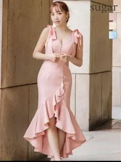 【美品】an アン マーメイド チェックツイード ショルダーリボン キャバドレス