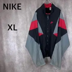 90s NIKE ナイロンジャケット XL 黒 赤 グレー