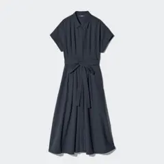 UNIQLO シアサッカーシャツワンピース ネイビー L