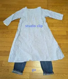 studio clip ストライプ 長袖シャツワンピース gu デニム
