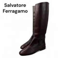 美品 サルヴァトーレ フェラガモ 8 1/2 26 レザー ロングブーツ ヴァラ