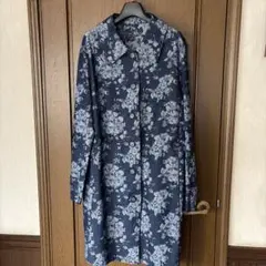 ネイビー花柄デニム風ジャガードコート
