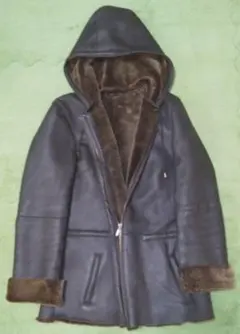 レザーコート　フード付き 羊革　濃茶